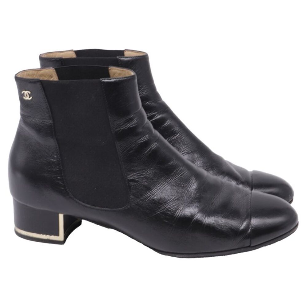 Chanel Chelsea Boots with Metallic Heel Trim in Black Leather